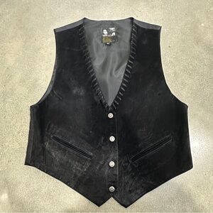 Vintage In Charge Black Suede Leather Vest - Whipstitch Boho Western - Medium
